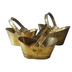 Set of 3 Vintage Nesting Brass Planters Indoor Baskets Tins Home Decor India